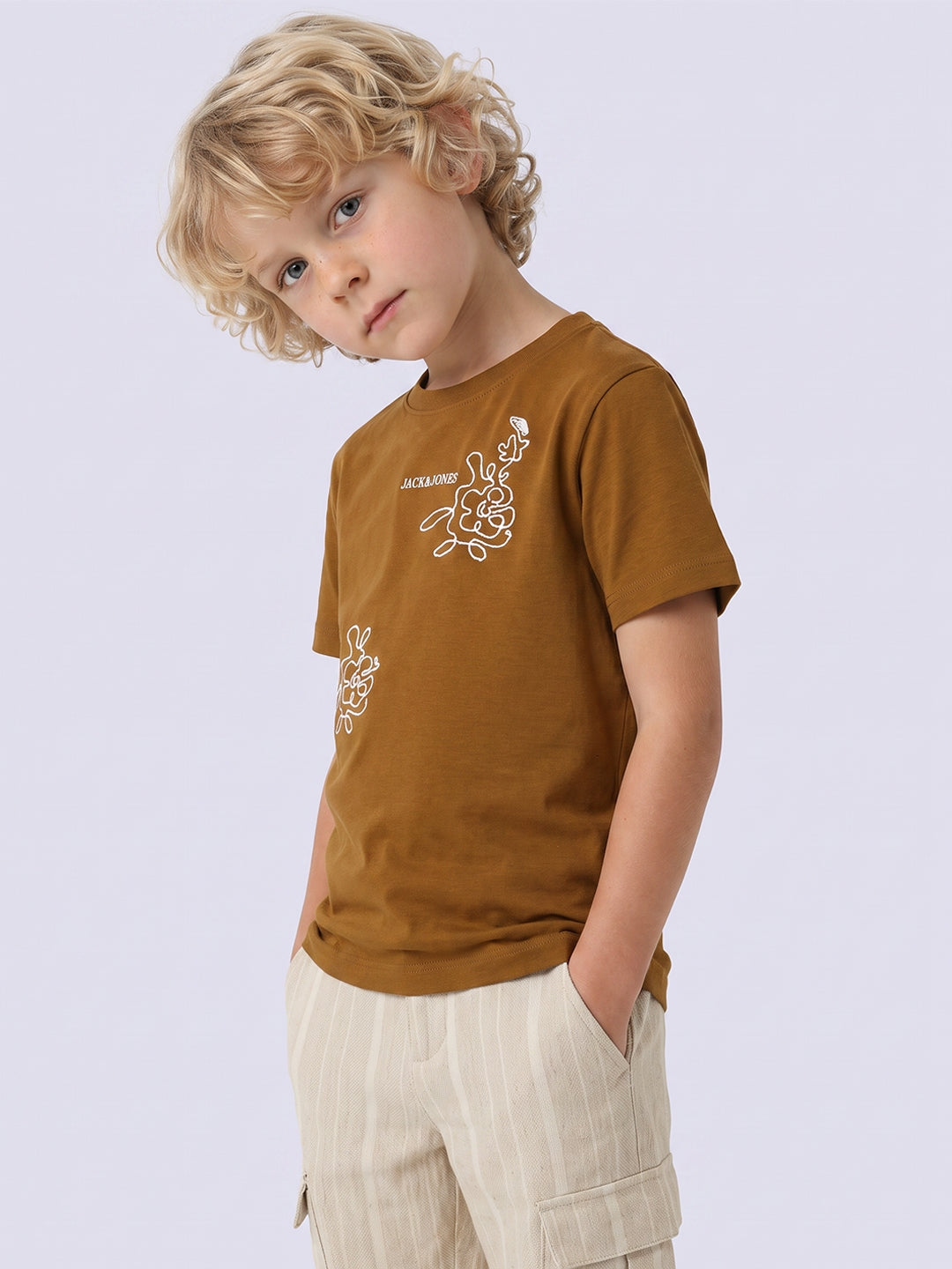 Boys Brown Embroidered T-shirt