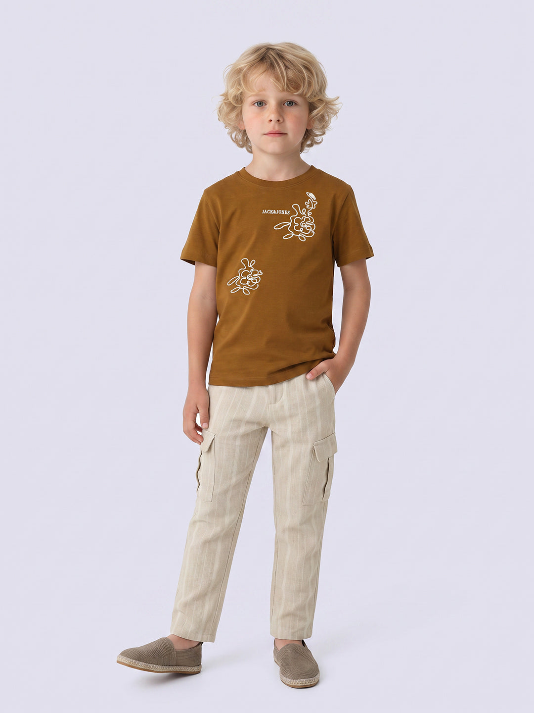 Boys Brown Embroidered T-shirt