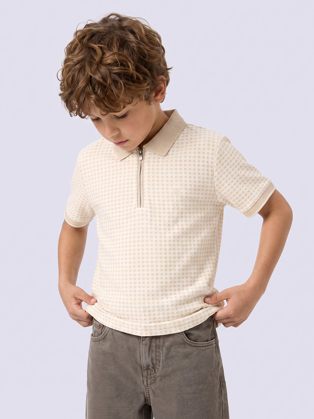 Boys Check Print Polo