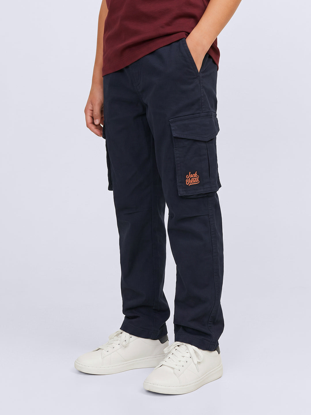 Boys Navy Blue Regular Fit Cargos