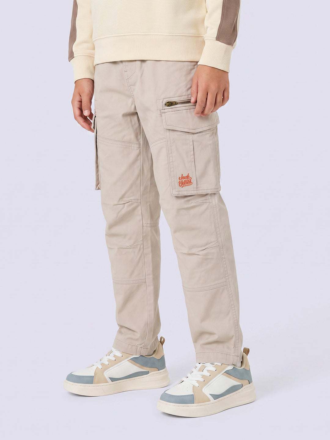Boys Beige Regular Fit Cargos