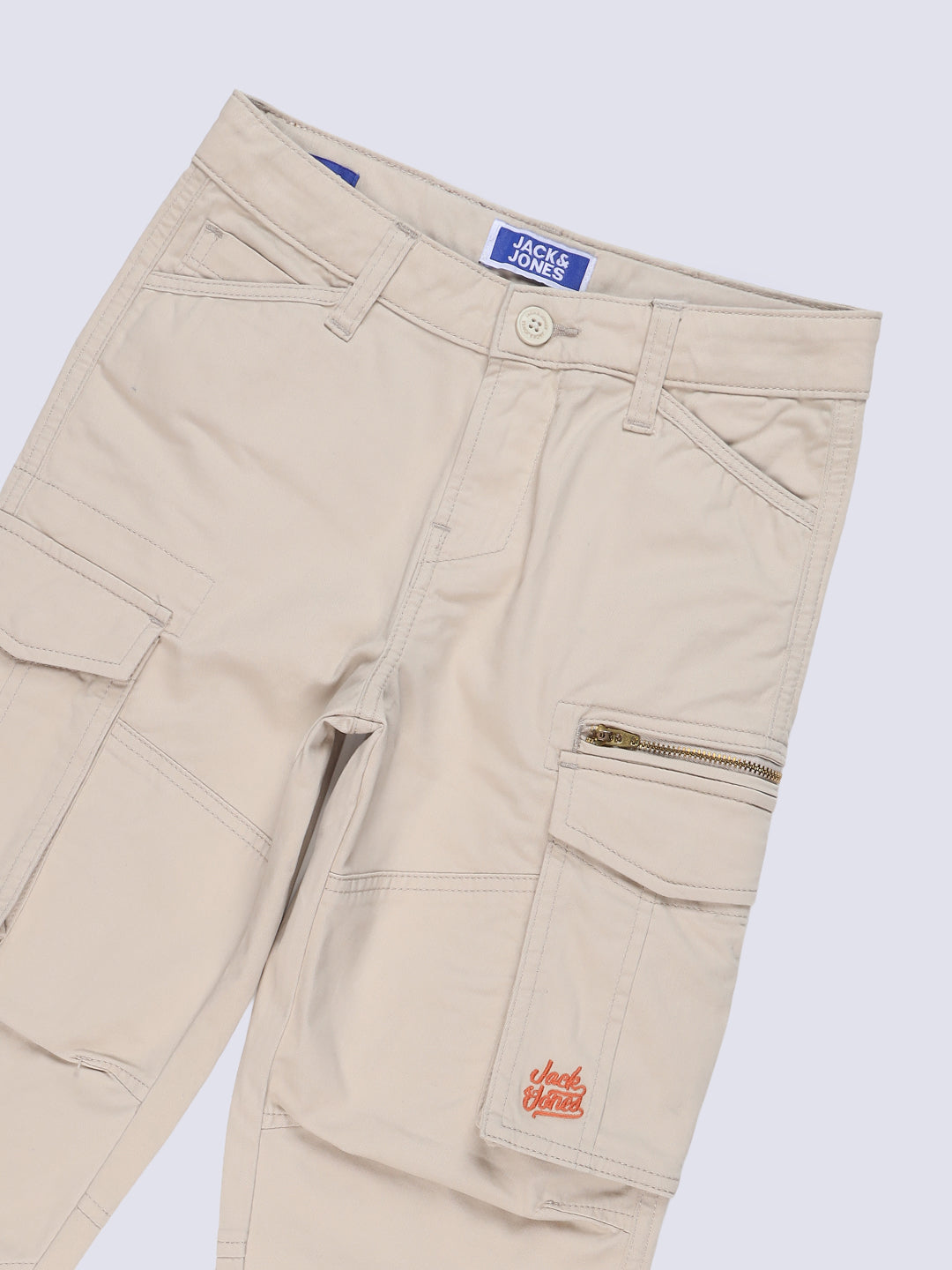 Boys Beige Regular Fit Cargos