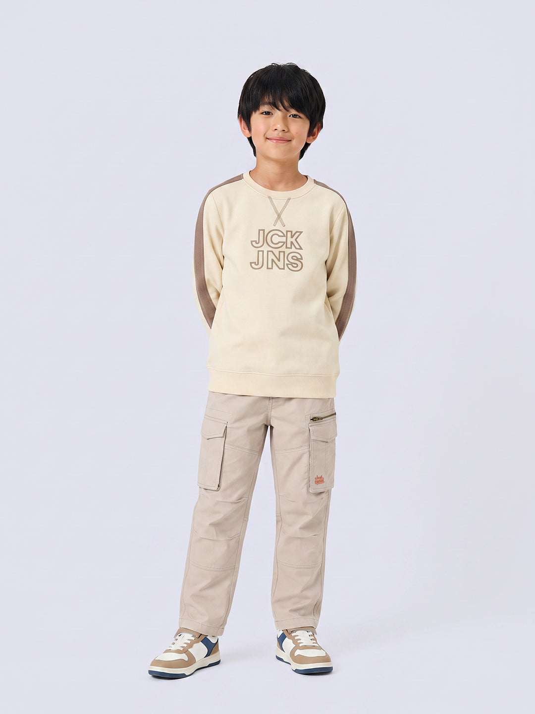 Boys Beige Regular Fit Cargos