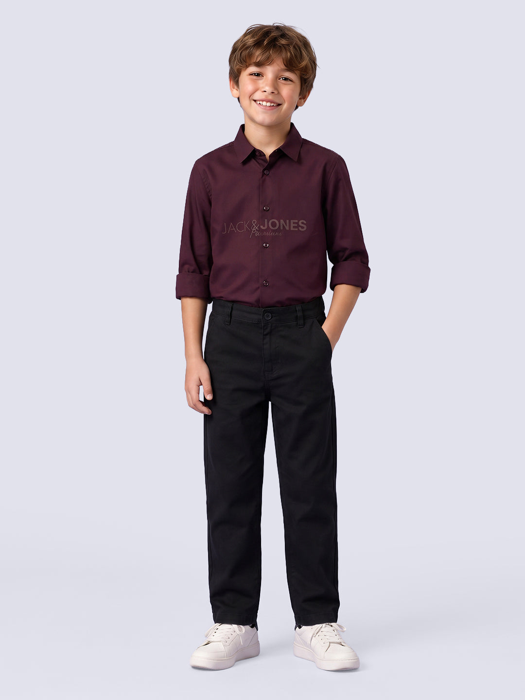 Boys Maroon Printed Shirt