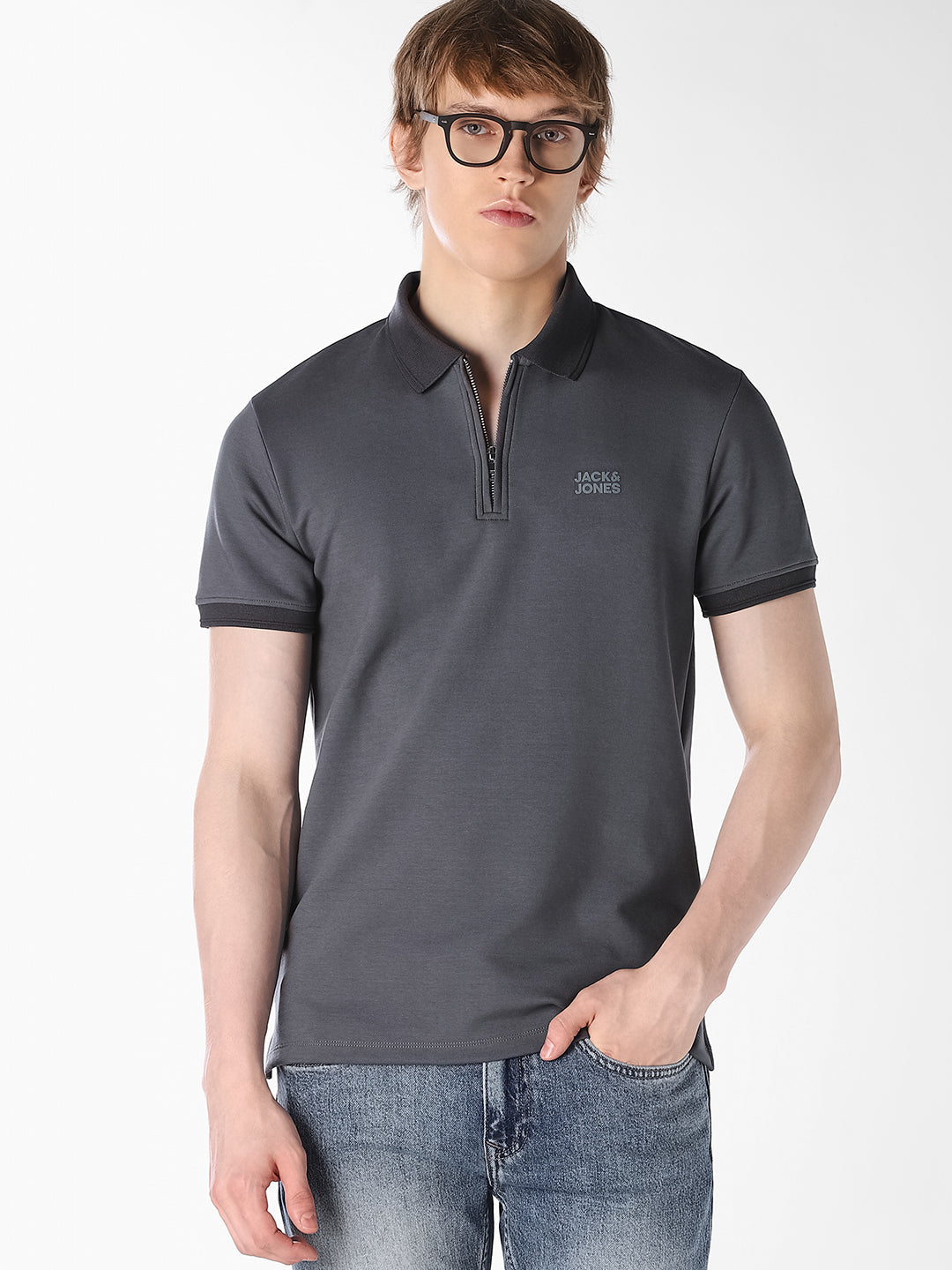 Grey Knitted Polo - XS