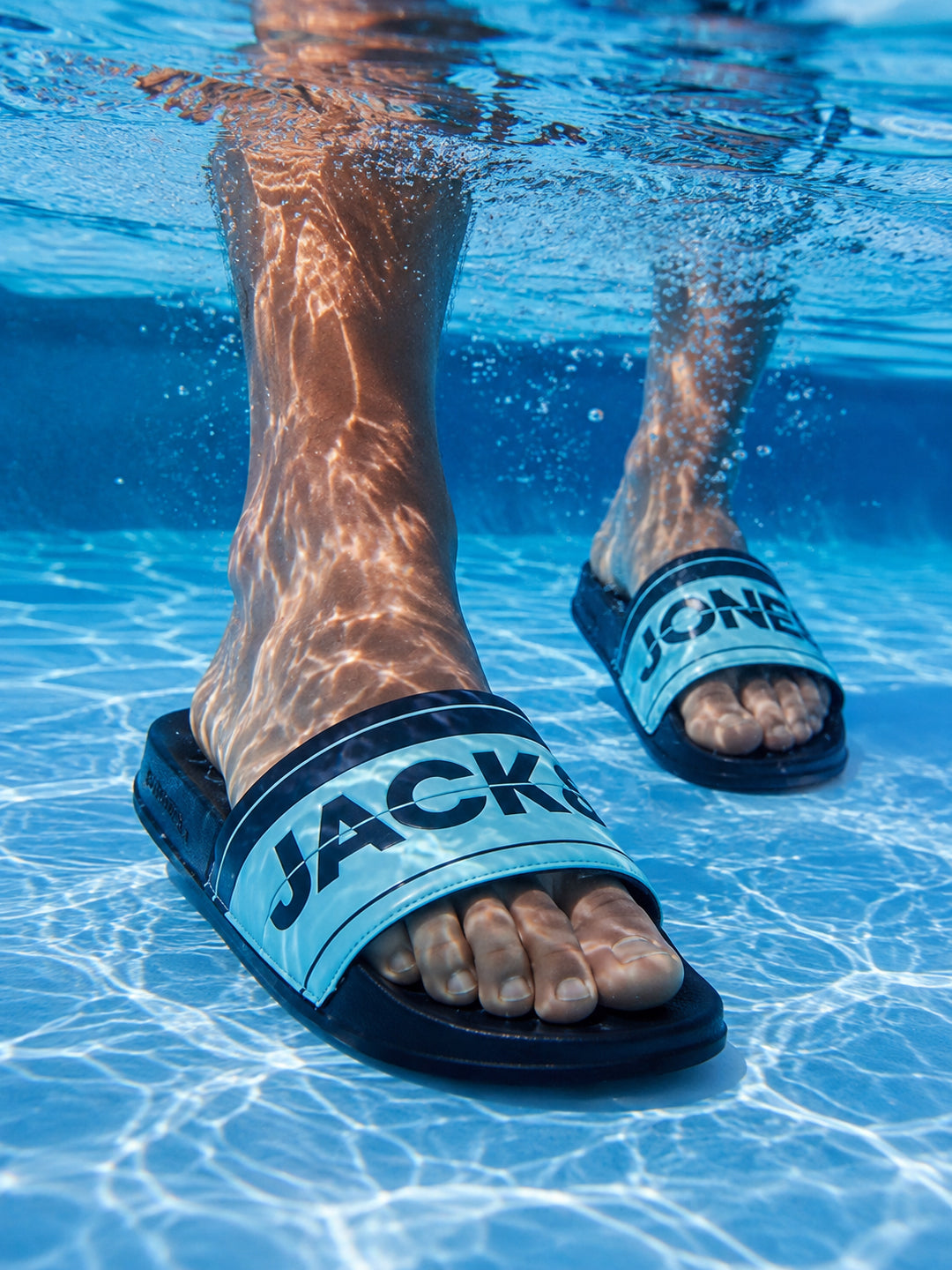 Black & Light Blue Pool Sliders - 40