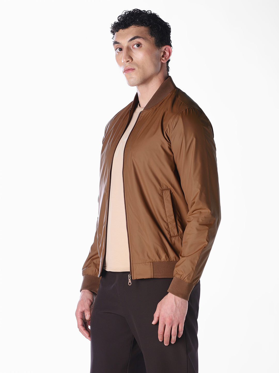 Grey Solid Regular Fit Bomber Jacket