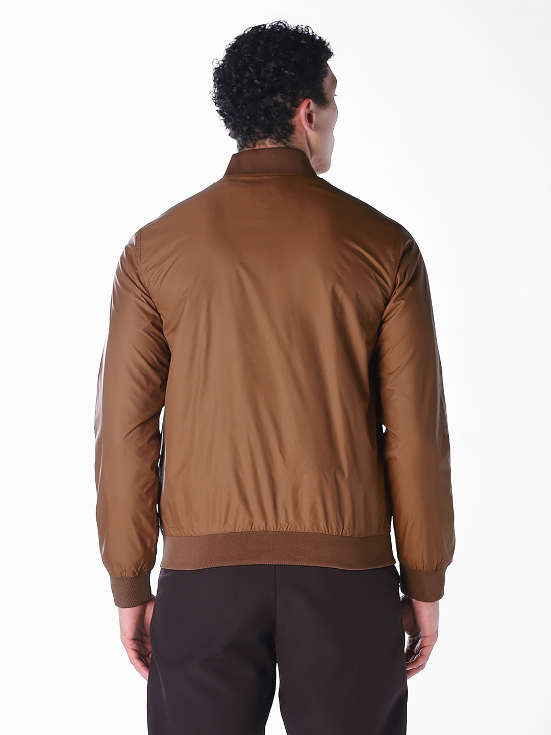 Grey Solid Regular Fit Bomber Jacket