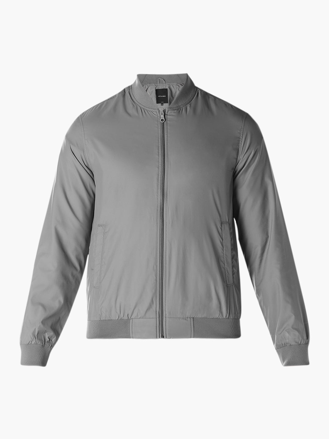 Grey Solid Regular Fit Bomber Jacket