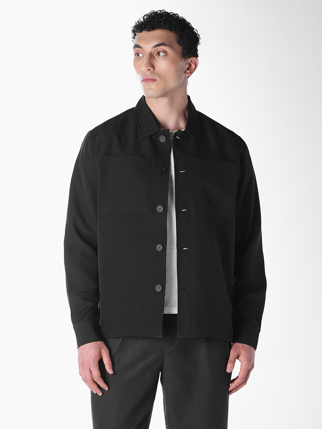 Black Solid Regular Fit Shirt