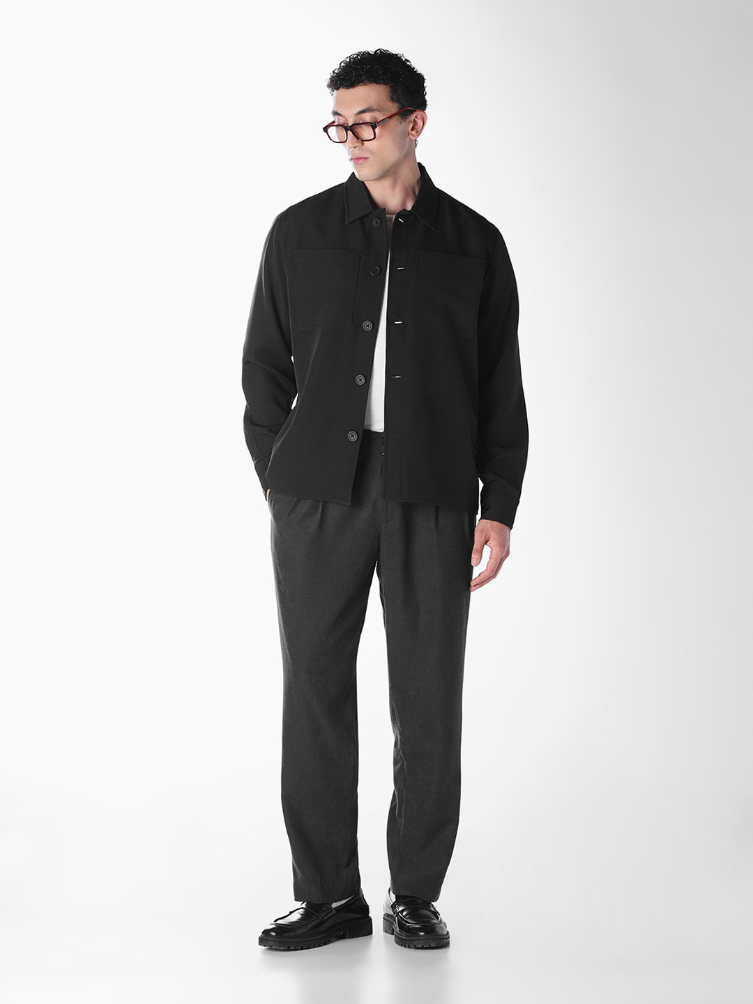 Black Solid Regular Fit Shirt